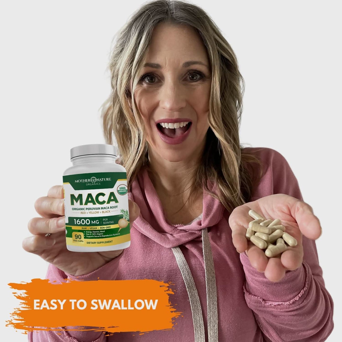 Mother Nature USDA Organic Maca Root Capsules 1600mg, Vegan, Raw Maca Supplement for Stamina, Hormonal Balance & Well-Being, Non-GMO Premium Peruvian Maca for Men & Women, Reproductive Health (120ct) - GoodWood