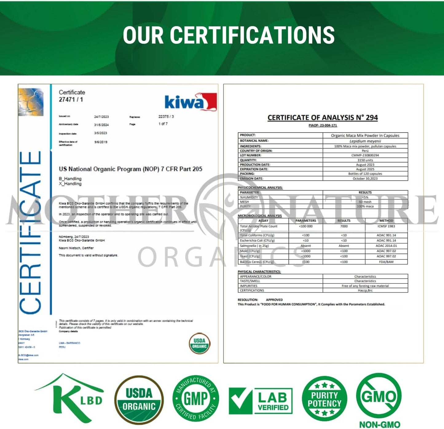 Mother Nature USDA Organic Maca Root Capsules 1600mg, Vegan, Raw Maca Supplement for Stamina, Hormonal Balance & Well-Being, Non-GMO Premium Peruvian Maca for Men & Women, Reproductive Health (120ct) - GoodWood