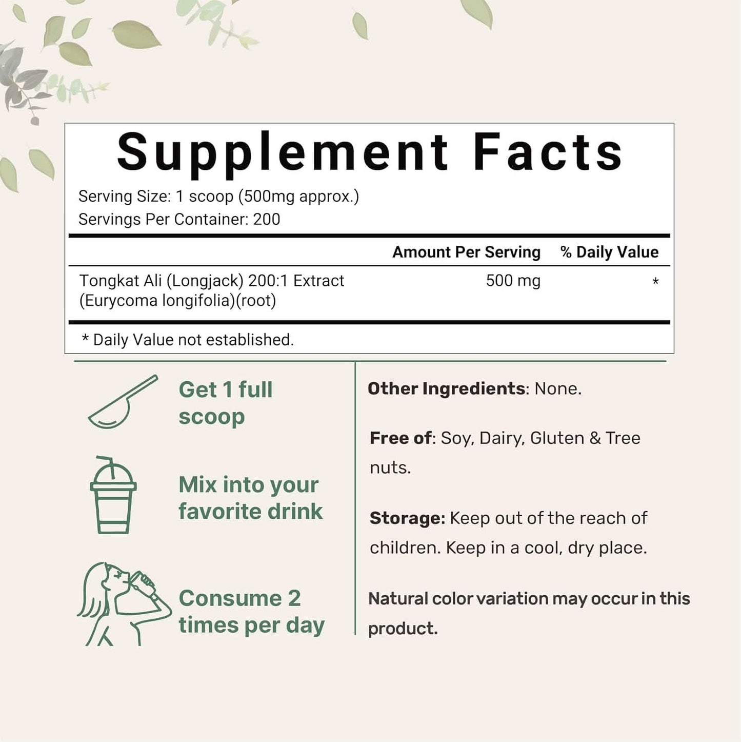 Micro Ingredients Tongkat Ali Extract 200:1 (Longjack) Powder, 100 Grams, Grown in Indonesia, 100% Pure Eurycoma Longifolia Root Extract, Bitter Taste - No Filler, No Additive, Non-GMO - GoodWood