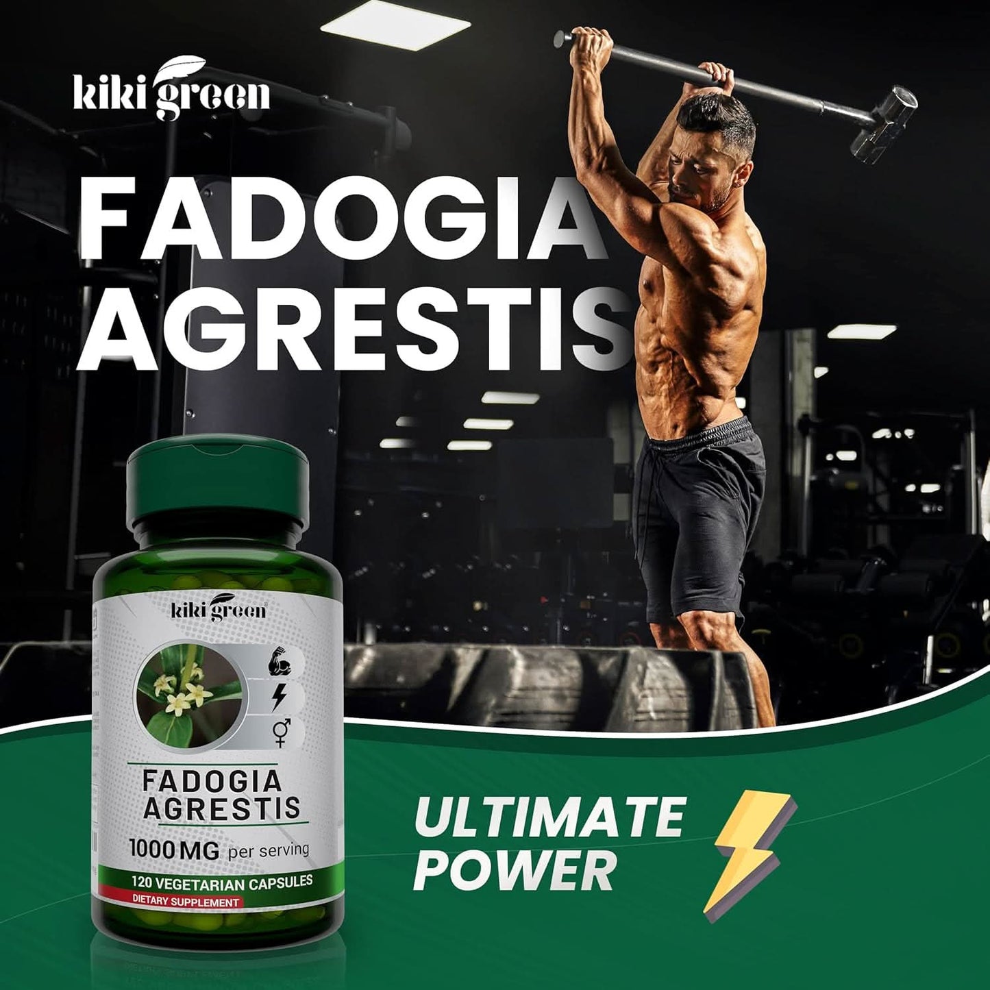 KIKI Green Fadogia Agrestis Herbal Supplement - 1000mg Per Serving - 120 Vegan Capsules for Daily Energy Boost, Vitality, and Well-Being Support - GoodWood