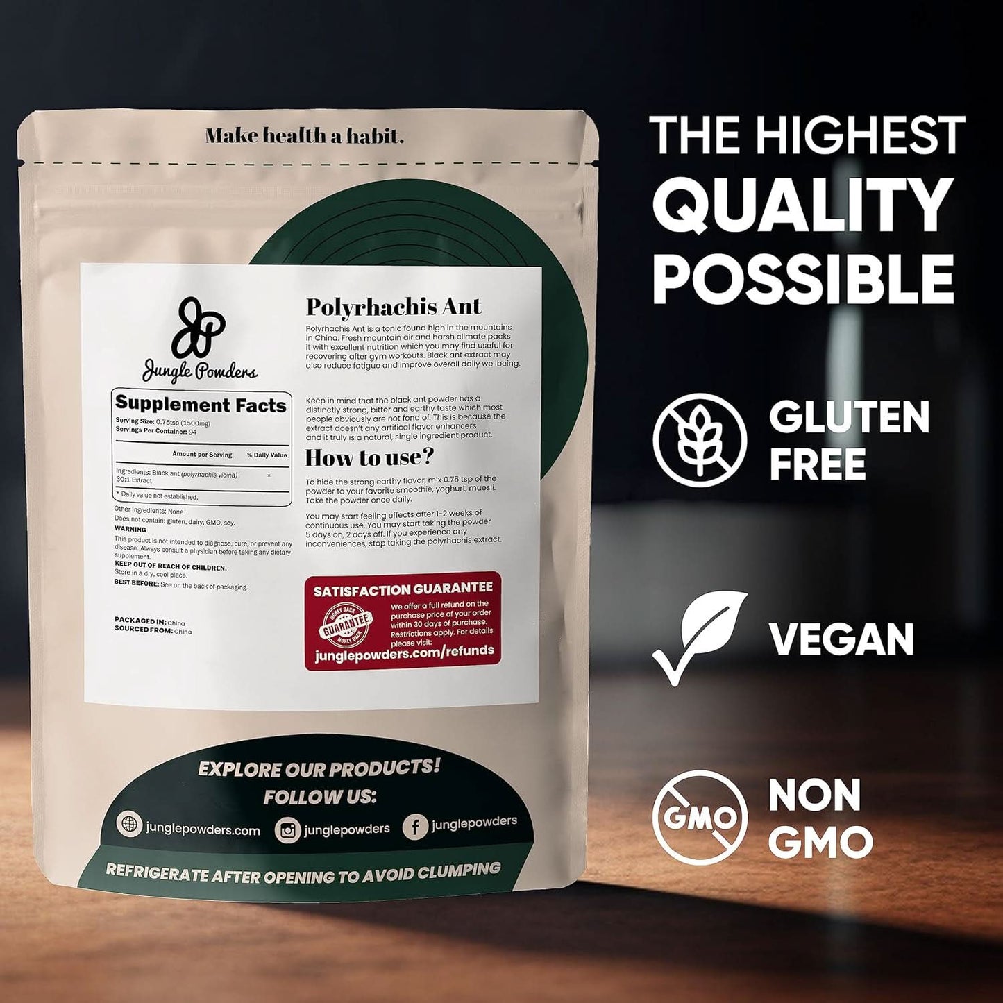 Black Ant Extract Powder 30:1 Concentration, 94 Servings - 5 Ounces of Pure Polyrhachis Black Ant Supplement, Filler Free Changbai Mountain Ant Traditional Mens Health Support for Drive - GoodWood