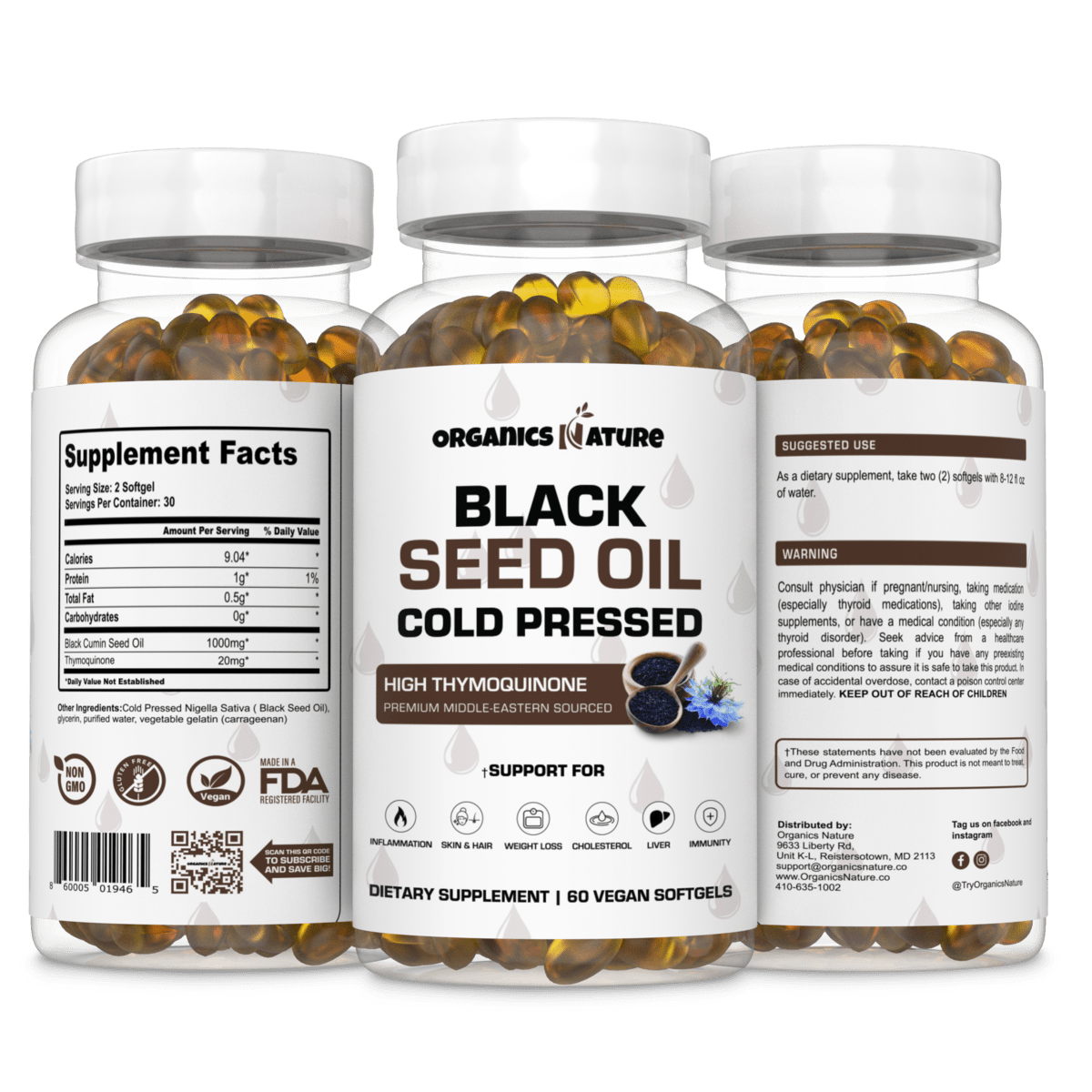 Cold Pressed Black Seed Oil - 3 Bottles by Organics Nature - GoodWood