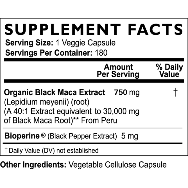 Black Maca Capsules 37,500 mg by Mother Nature Organics - GoodWood