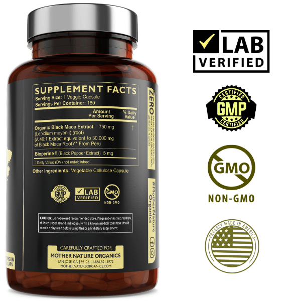 Black Maca Capsules 37,500 mg by Mother Nature Organics - GoodWood