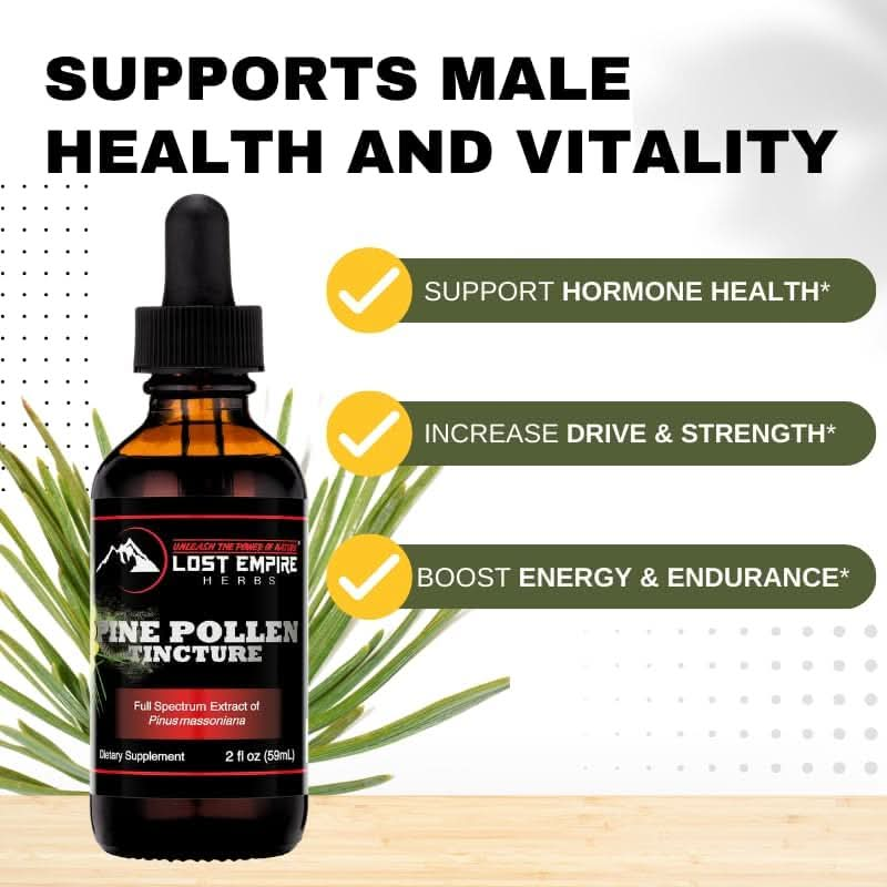 Pine Pollen Tincture - Lost Empire Herbs Pine Pollen Liquid Extract for Testosterone - Alcohol Tincture is Superior for Better Absorption, 3rd Party Lab Tested (2 fl oz) - GoodWood