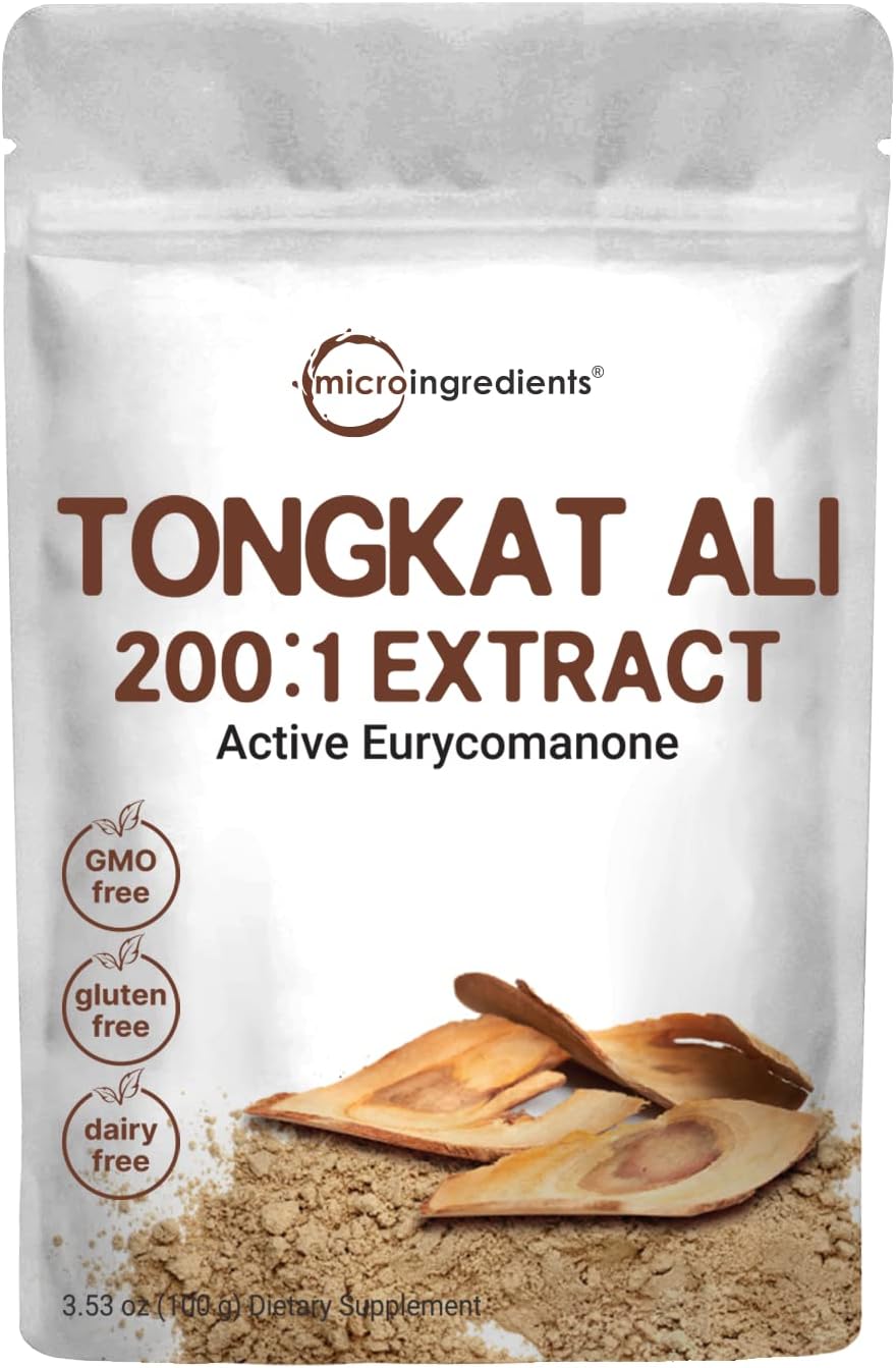 Micro Ingredients Tongkat Ali Extract 200:1 (Longjack) Powder, 100 Grams, Grown in Indonesia, 100% Pure Eurycoma Longifolia Root Extract, Bitter Taste - No Filler, No Additive, Non-GMO