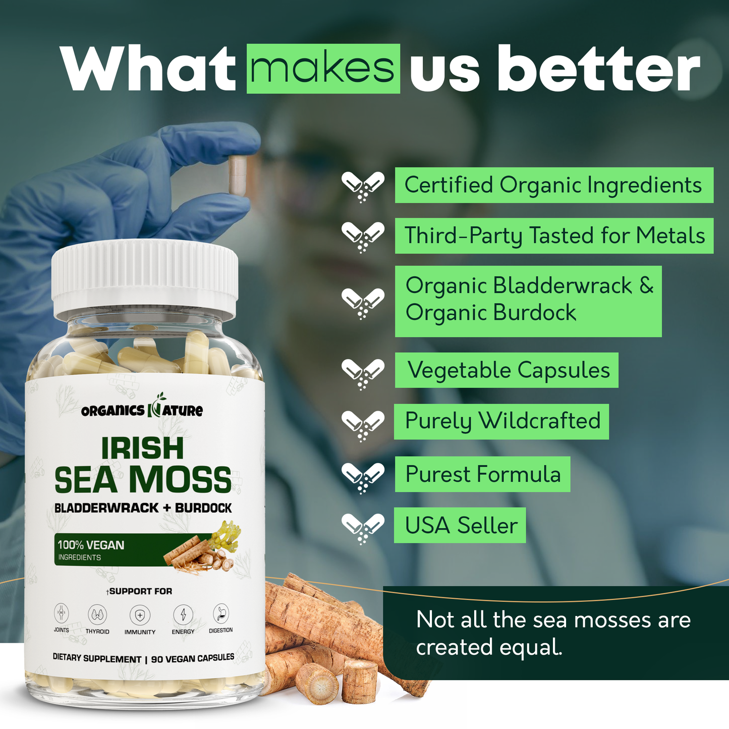 Organic Irish Sea Moss With Bladderwrack and Burdock Root - 45 Servings by Organics Nature