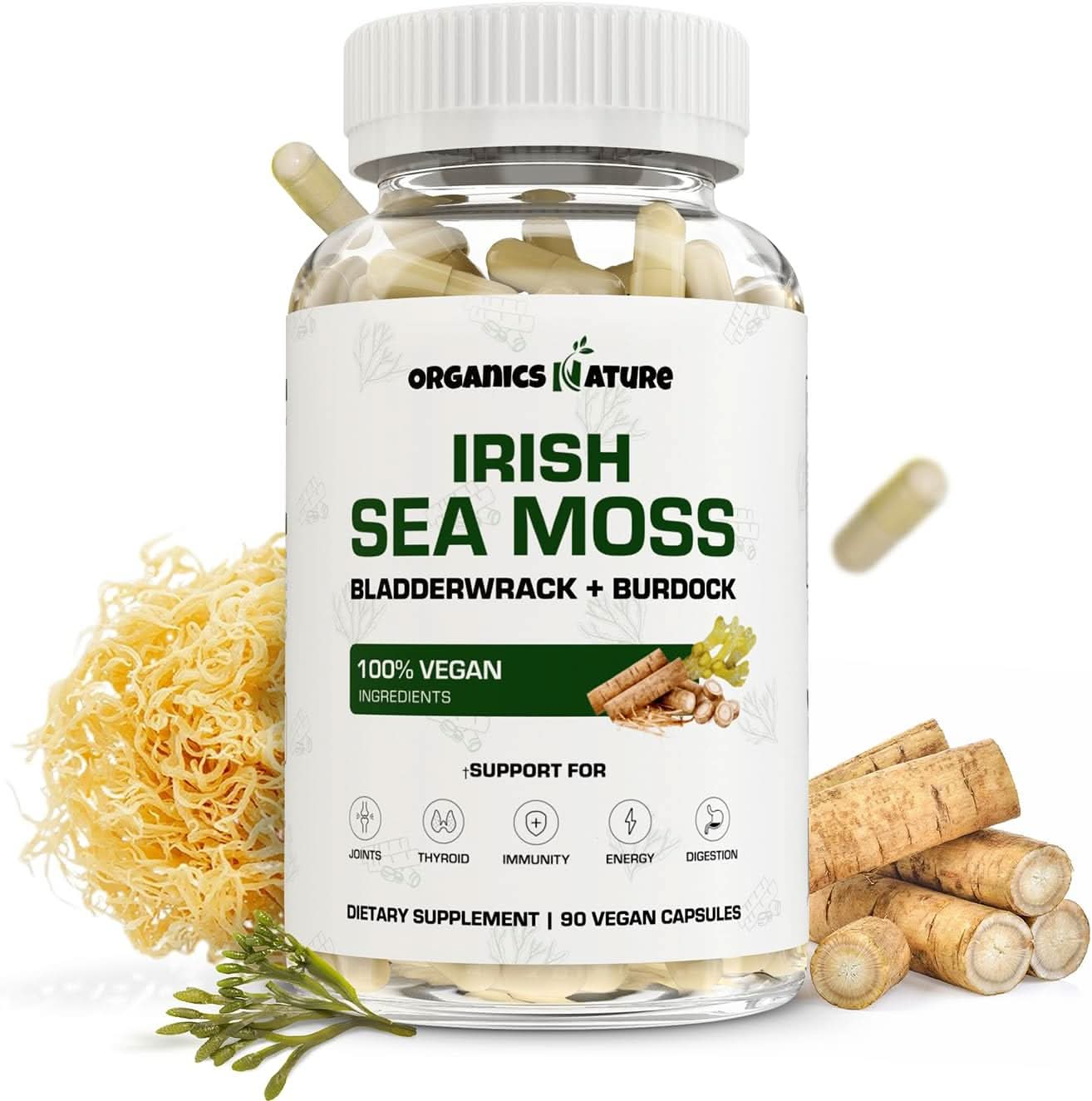 ORGANICS NATURE Irish Sea Moss Capsules 45 Servings | High Potency Sea Moss Pills | Immunity Sea Moss Supplement for Lung Detox, Energy, Bone & Joint Support 90 Vegan Capsules - GoodWood