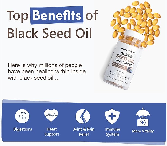 Black Seed Oil Capsules Cold Pressed by Organics Nature