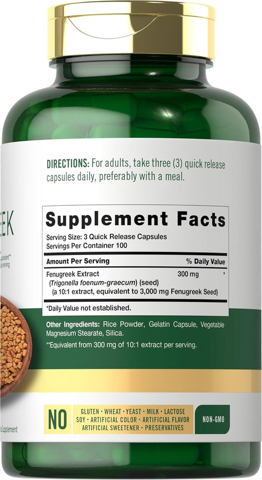 Carlyle Fenugreek Capsules | 300 Count | Non-GMO & Gluten Free Extract | Fenugreek Seeds