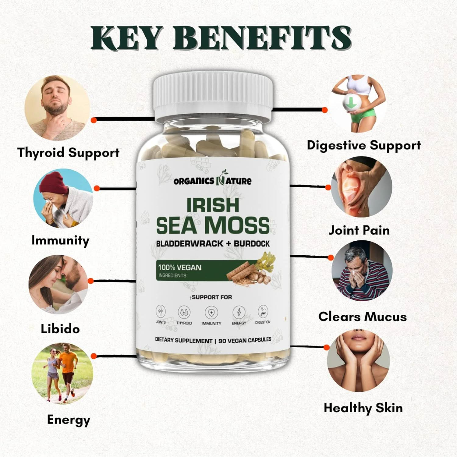 ORGANICS NATURE Irish Sea Moss Capsules 45 Servings | High Potency Sea Moss Pills | Immunity Sea Moss Supplement for Lung Detox, Energy, Bone & Joint Support 90 Vegan Capsules - GoodWood