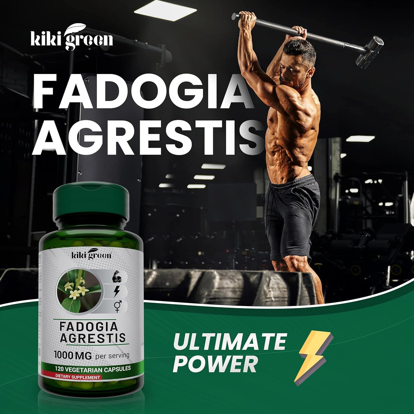 KIKI Green Fadogia Agrestis Herbal Supplement - 1000mg Per Serving - 120 Vegan Capsules for Daily Energy Boost, Vitality, and Well-Being Support