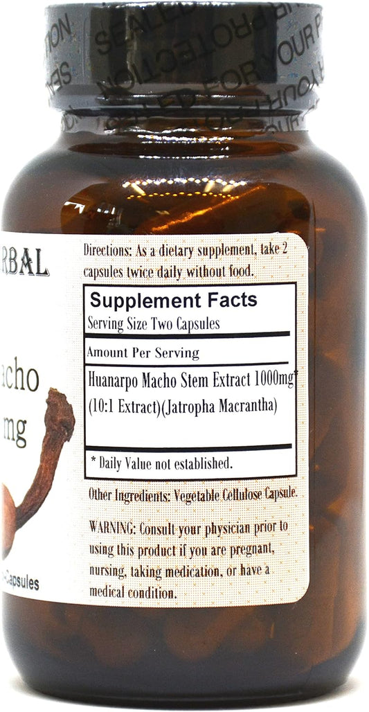 Barlowe's Herbal Elixirs Huanarpo Macho | 10:1 Extract | Jatropha Macrantha | 500mg per Capsule | 60 Veggie Capsules | Manufactured in The USA | No Stearates or Fillers | Bottled in Glass | Non GMO