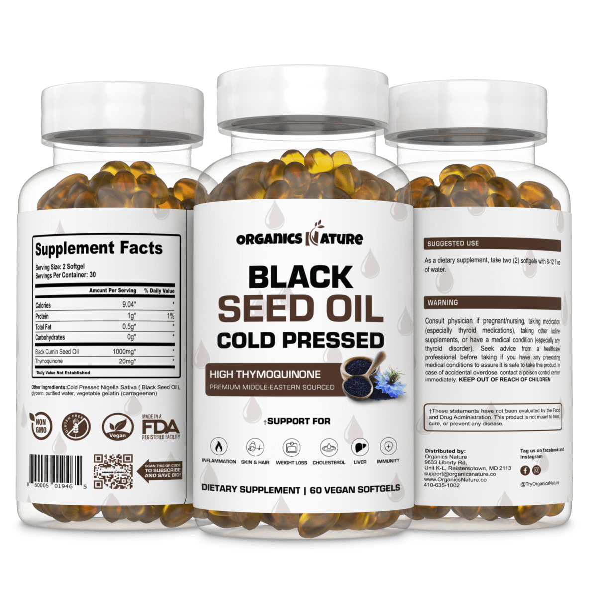 Black Seed Oil Capsules Cold Pressed by Organics Nature