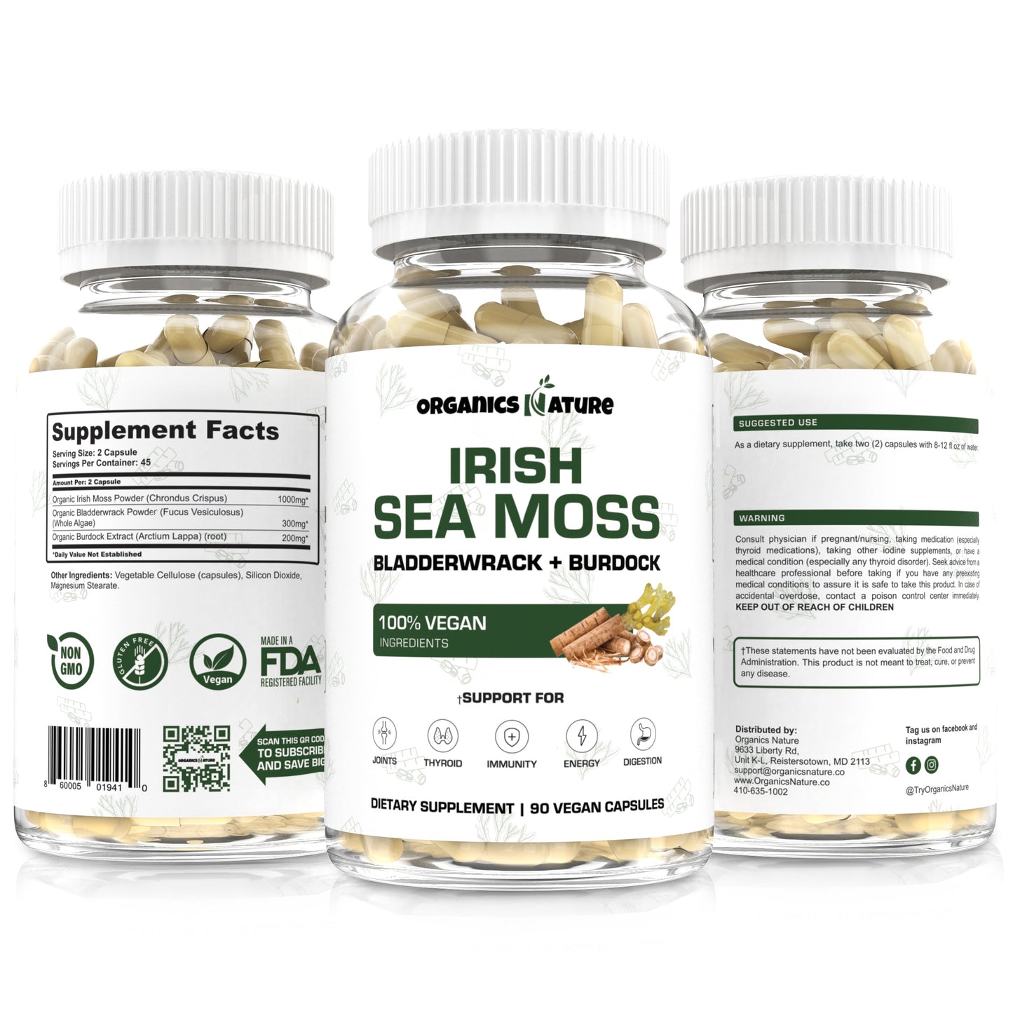 Organic Irish Sea Moss With Bladderwrack and Burdock Root - 45 Servings by Organics Nature